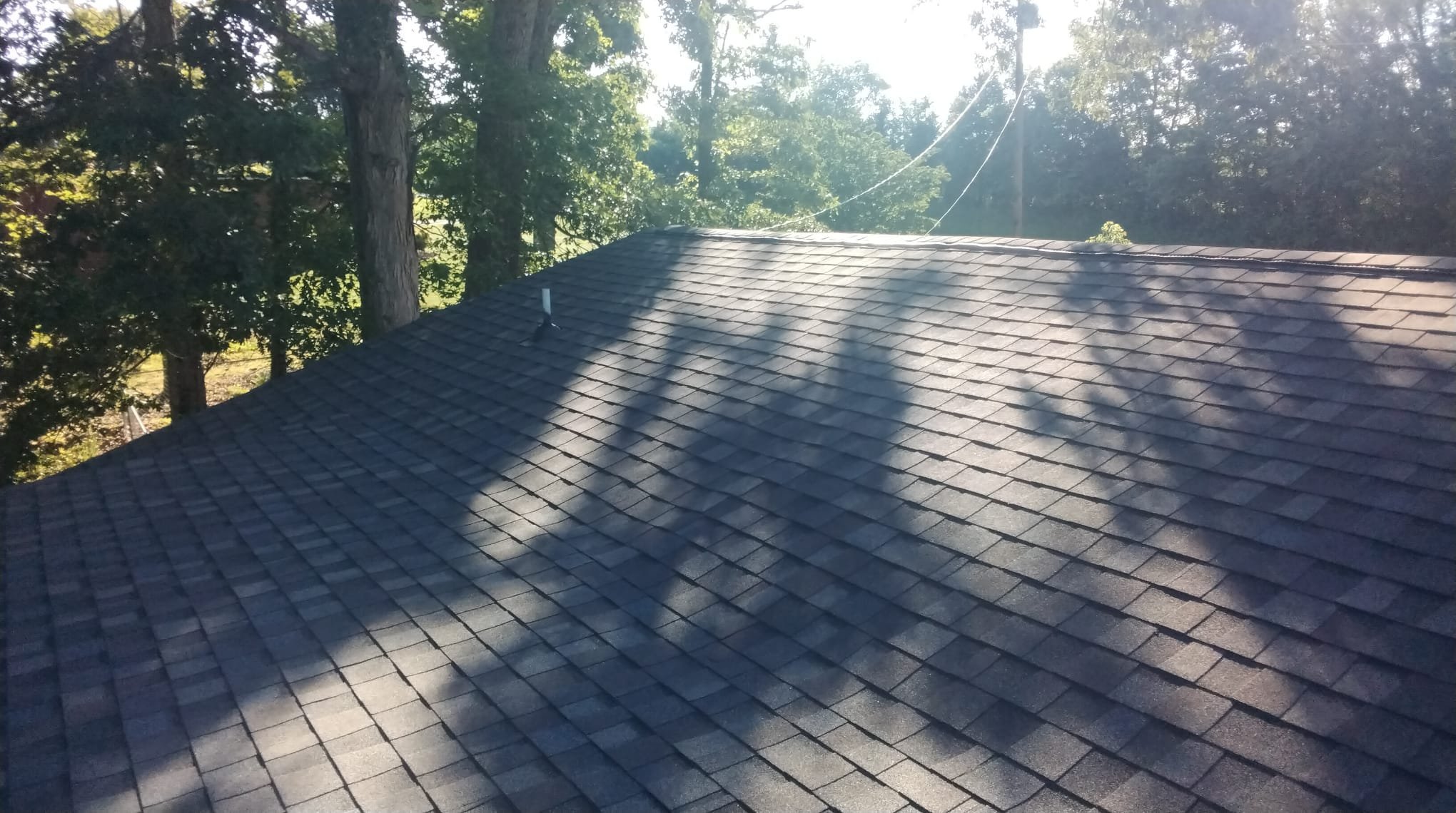 Newly installed asphalt shingle roof showcasing modern design